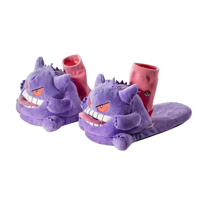 Purple Monster Plush Slippers – Cozy Funny Tongue Design